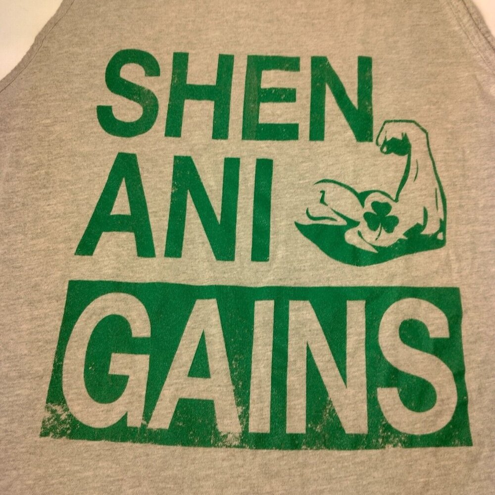 Shen Ani Gains Tank Top Men L Gray Green Irish Gealic Workout Shirt Gym - Picture 2 of 7